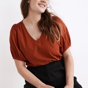 🤍HP🤍Madewell Women's Rust V-Neck Puff Sleeve Top